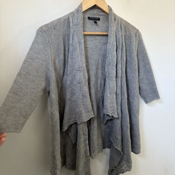 Eileen Fisher Merino Wool Cardigan Small Sweater Open Front Open Knit Waterfall - Picture 5 of 8